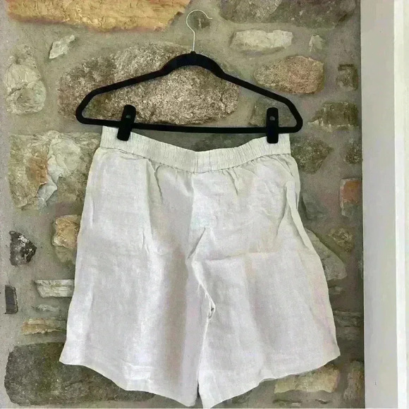 🌟J. Crew Linen Pull On Elastic Long Tan Shorts Womens Medium - Picture 5 of 10